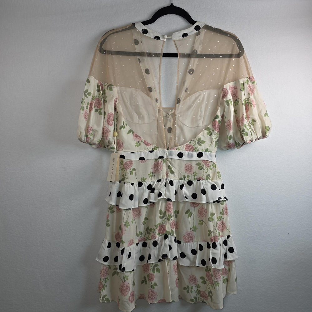 For Love & Lemons Butterscotch Mini Tiered Floral,Polka Dot Ruffle Dress S NWT - Picture 5 of 12